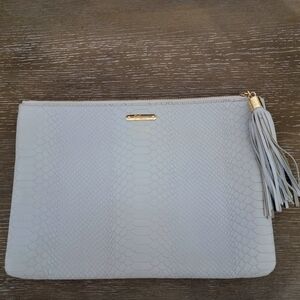 GiGi New York Leather Clutch Heather Gray Python Embossed 13x9